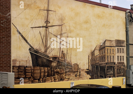 A trompe l oeil mural on the side of a building in Portland Maine Stock Photo