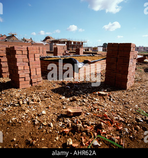 Stacked bricks on construction site Stock Photo