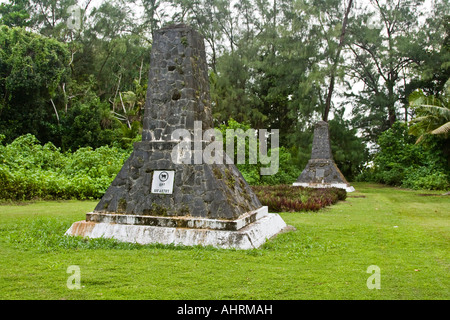 US 81st Infantry Memorial and WWII War Relic Bloody Nose Ridge Peleliu Republic of Palau Stock Photo