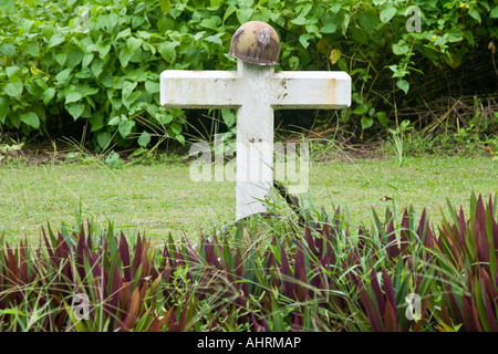 US 81st Infantry Memorial and WWII War Relic Bloody Nose Ridge Peleliu Republic of Palau Stock Photo