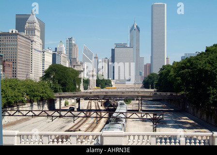 Rush hour traffic in downtown Chicago Illinois Stock Photo