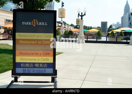 Multi lingual sign for restaurant and cafe in downtown Chicago Illinois ...