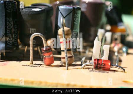 Components on an electronic circuit board in close up. Stock Photo