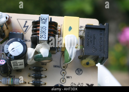 Components on an electronic circuit board in close up. Stock Photo