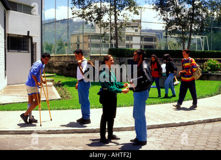 university students, college students, students, on campus, campus, Catholic University, city of Quito, Pichincha Province, Ecuador, South America Stock Photo