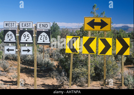 Miscellaneous desert highway signs Stock Photo