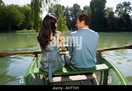 Man and woman in a boat Stock Photo