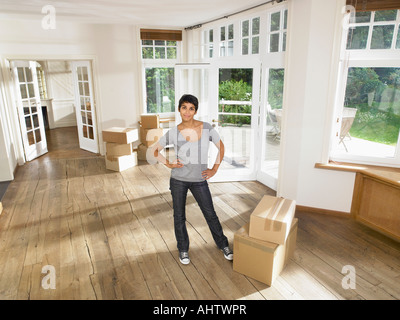 Women moving into new house. Stock Photo