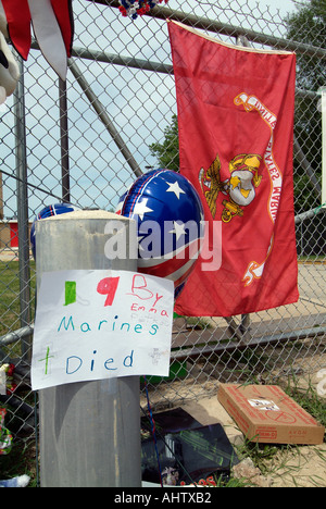 Small town of Brook Park Ohio erects temporary memorial to 14 of their sons who lost their lives in battle Stock Photo