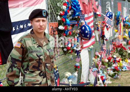 Small town of Brook Park Ohio erects temporary memorial to 14 of their sons who lost their lives in battle Stock Photo