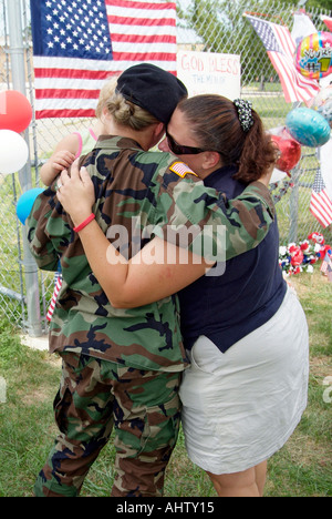 Small town of Brook Park Ohio erects temporary memorial to 14 of their sons who lost their lives in battle Stock Photo