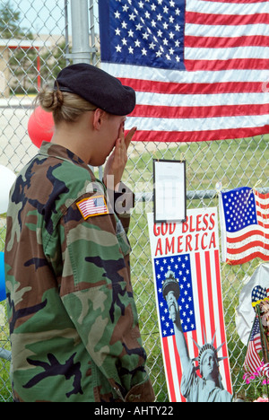 Small town of Brook Park Ohio erects temporary memorial to 14 of their sons who lost their lives in battle Stock Photo