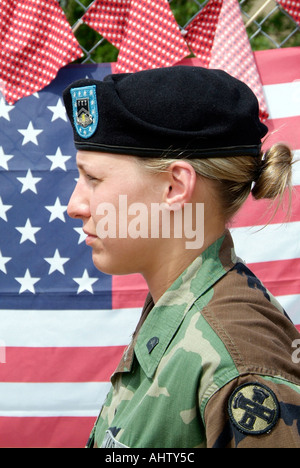 Small town of Brook Park Ohio erects temporary memorial to 14 of their sons who lost their lives in battle Stock Photo