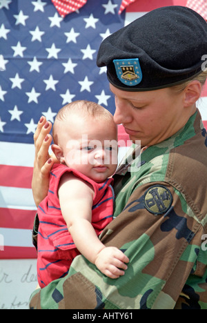 Small town of Brook Park Ohio erects temporary memorial to 14 of their sons who lost their lives in battle Stock Photo