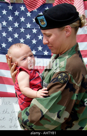 Small town of Brook Park Ohio erects temporary memorial to 14 of their sons who lost their lives in battle Stock Photo