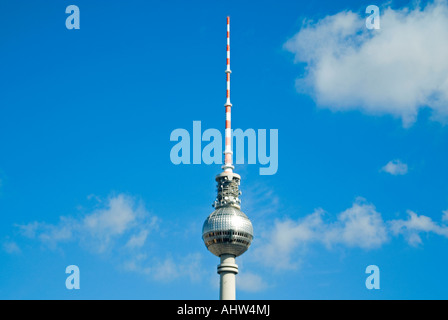 Horizontal view of the TV tower 'Fernsehturm' situated in Alexanderplatz on a bright sunny day. Stock Photo