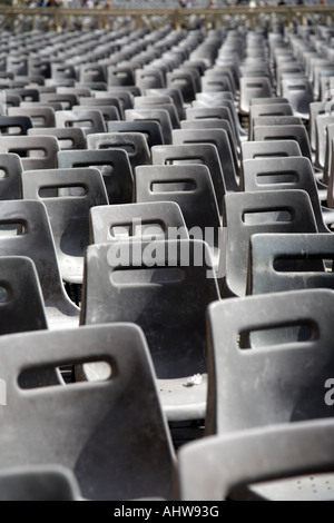 rows of plastic chairs laid out for open air mass in St Peters Square Vatican City Rome Lazio Italy Stock Photo