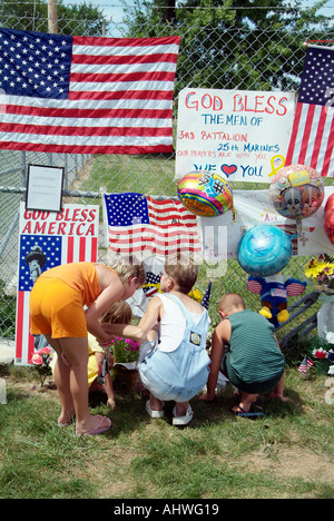 Small town of Brook Park Ohio erects temporary memorial to 14 of their sons who lost their lives in battle Stock Photo