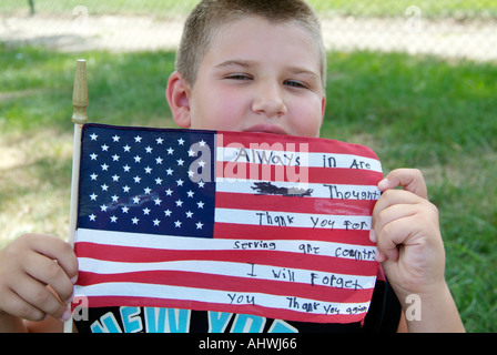 Small town of Brook Park Ohio erects temporary memorial to 14 of their sons who lost their lives in battle Stock Photo