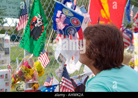 Small town of Brook Park Ohio erects temporary memorial to 14 of their sons who lost their lives in battle Stock Photo