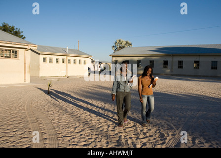 Two college students in Namibia, Africa at the end of study day Stock Photo