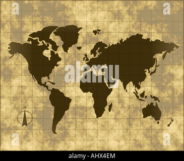 world map on old parchment Stock Photo - Alamy