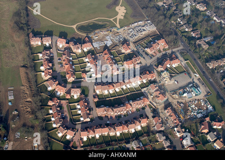 High level oblique aerial view north east of new housing estate houses under construction Brockley Hill Stanmore London HA7 Eng Stock Photo