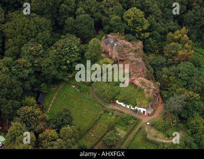 Aerial view of rock houses hewn out of the sandstone at Holy Austin Rock Kinver Edge West Midlands Stock Photo
