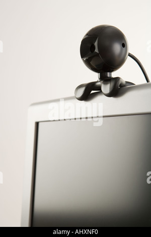 Closeup of webcam attachment on computer Stock Photo
