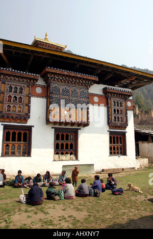 Bhutan Haa Valley Jabana monastery families gathering for puja Stock Photo