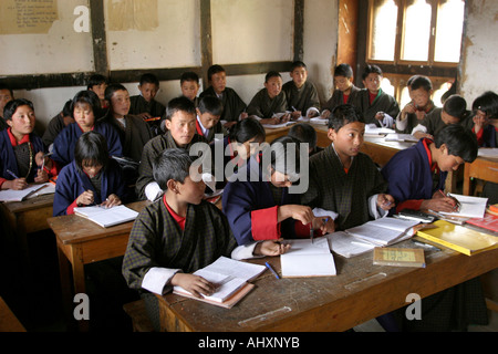 Bhutan education Haa Valley Bitekha Lower Secondary school students in class Stock Photo