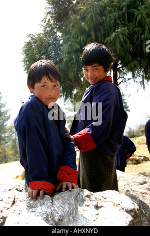 Bhutan education Haa Valley Bitekha Lower Secondary school young students Stock Photo