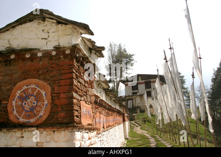 Bhutan Haa Valley Bitekha chorten and old fort Stock Photo