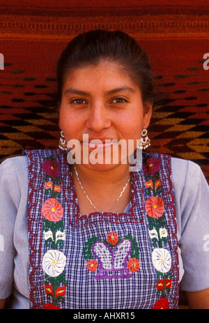 Matea Contreras Sosa, Zapotecan weaver, Mexican woman, headshot, head shot, head and shoulders, portrait, Teotitlan del Valle, Oaxaca State, Mexico Stock Photo
