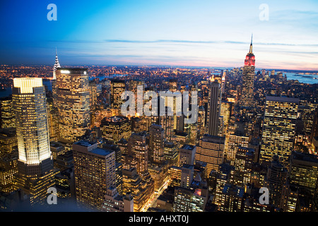 Aerial view of New York City at dusk Stock Photo