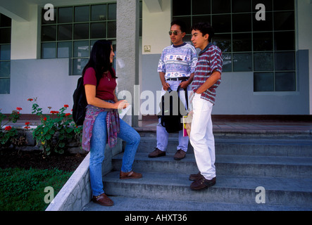 university students, college students, students, on campus, campus, Catholic University, city of Quito, Pichincha Province, Ecuador, South America Stock Photo