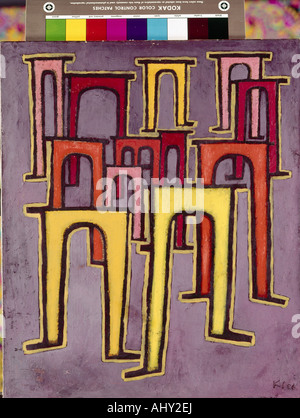 'fine arts, Klee, Paul, (1879 - 1940), painting, 'Revolution des Viaduktes', ('revolution of the viaduct'), 1937, oil on can Stock Photo