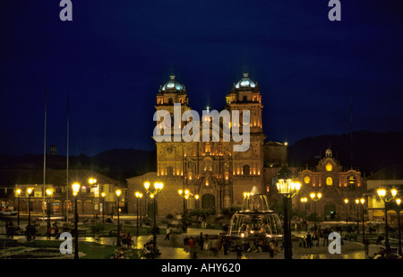 Plaza de Armas at night, Cusco, Peru Stock Photo