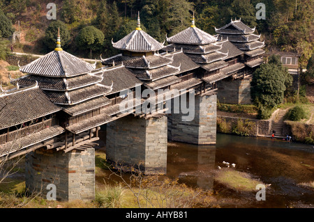 Dong minority Chengyang wind and rain bridge in Sanjiang Guangxi Province in China Stock Photo