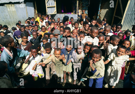 Happy school children in a primary school in a slum area of Addis Ababa, Ethiopia Stock Photo