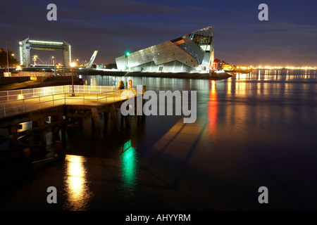 September 2007 The tidal barrier and The Deep submarium at night Hull East Yorkshire Stock Photo