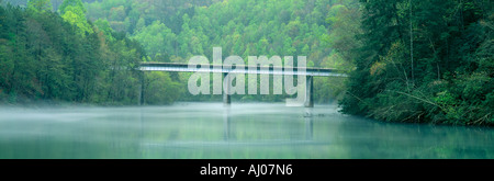 Bridge in fog Great Smokey Mountain National Park North Carolina Stock Photo