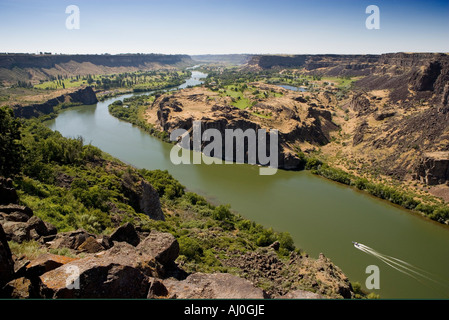 The Snake River view from near the Perrine Bridge in Twin Falls Idaho creates a playground paradise with boating golfing fishing Stock Photo