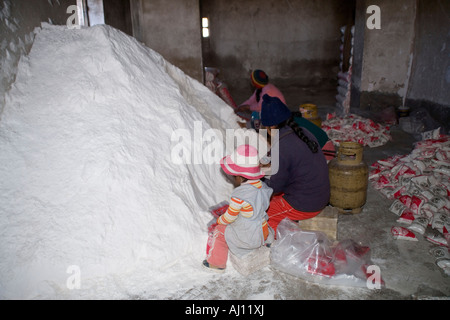 Small co-operative making table salt at the Salar Uyuni salt flats ...