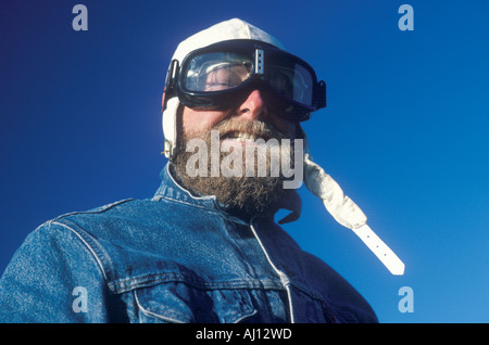 A bearded man wearing goggles Stock Photo