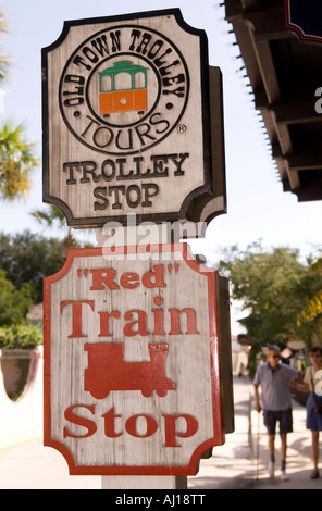 Old Town Trolley Tours Sign on St George Street in St Augustine Florida USA Stock Photo