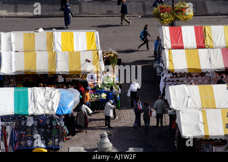 Colourful market awnings Market Place Cambridge Cambridgeshire UK Stock Photo