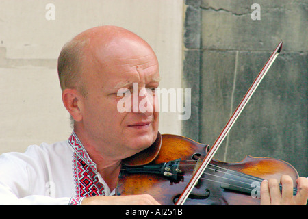 Russian street performers in Spain violin player Stock Photo