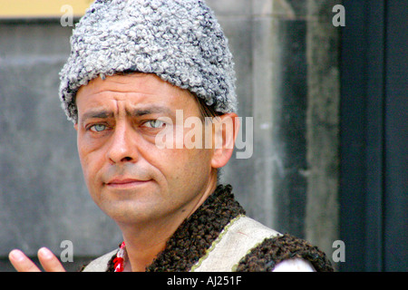 Russian street performers in Spain dancer with hat Stock Photo