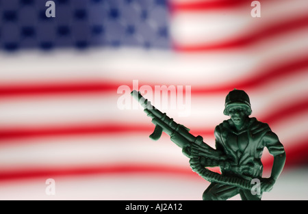 Toy Army Soldiers with American Flag Stock Photo